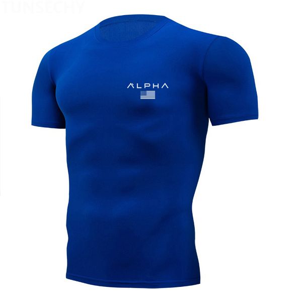 

quick dry men's running t shirt gym t-shirts men fitness slim fit tees train tight short sleeve muscle sportswear hip, Black;blue