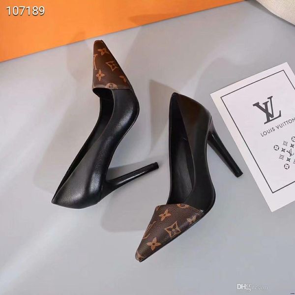 

19fw ol italian high heels shoes sandals stilettos designers single shoes plus size 34-41 womens pointy toe elegant pumps yecq5, Black