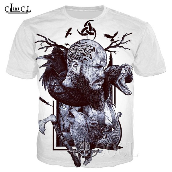 

2020 fashion nordic viking tattoo skull t shirt women men 3d print vikings king short sleeve casual punk streetwear, White;black