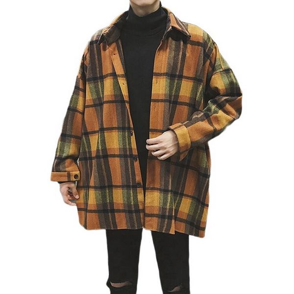 

oversized flannel vintage shirt men plaid long sleeve check shirts for men loose button up casual long-sleeved shirt, White;black