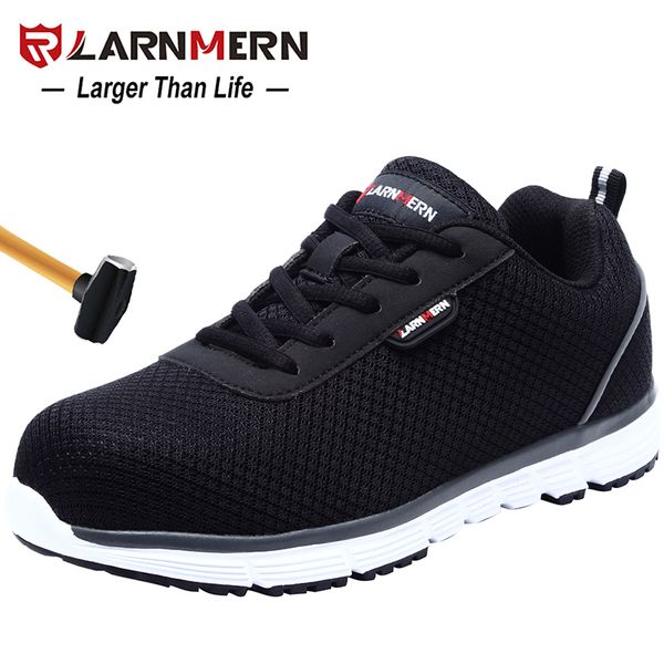 

larnmern womens steel toe safety work shoes for women lightweight breathable anti-smashing non-slip reflective protective shoes, Black