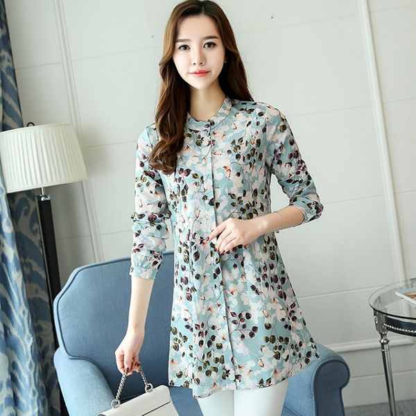 

women's floral chiffon long sleeve blouse fashion shirt blouse rk, White