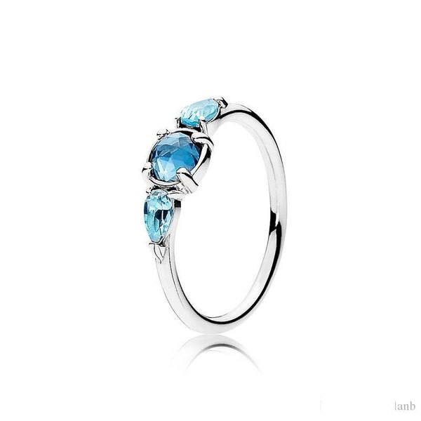 

100% 925 sterling silver blue diamond sapphire ring with original boxes fit pandora style wedding ring valentine's day gift for women, Golden;silver