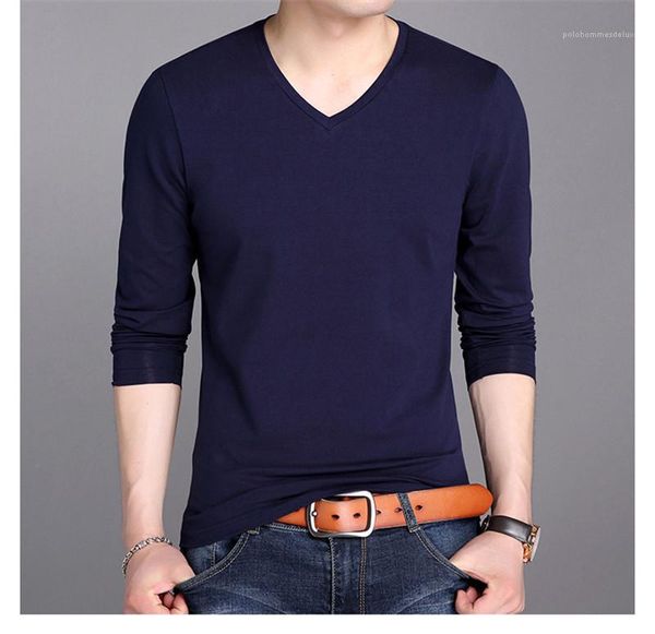

v neck slim tees spring teenagers cotton casual clothes mens designer tshirts pure color long sleeved, White;black