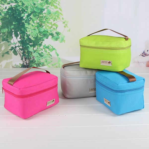 

portable insulated storage bag small thermal cooler lunch box carry tote picnic bag for kids women mentravel tote pouch, Blue;pink