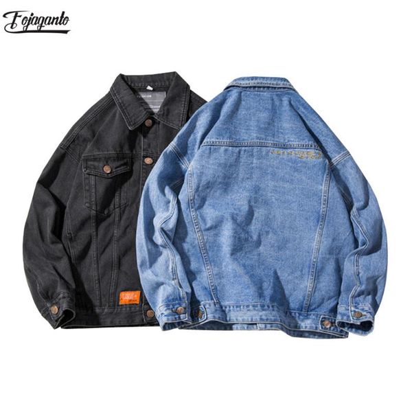 

fojaganto trend denim jacket men fashion brand men's high street cargo denim jacket coats casual wild jackets male, Black;brown