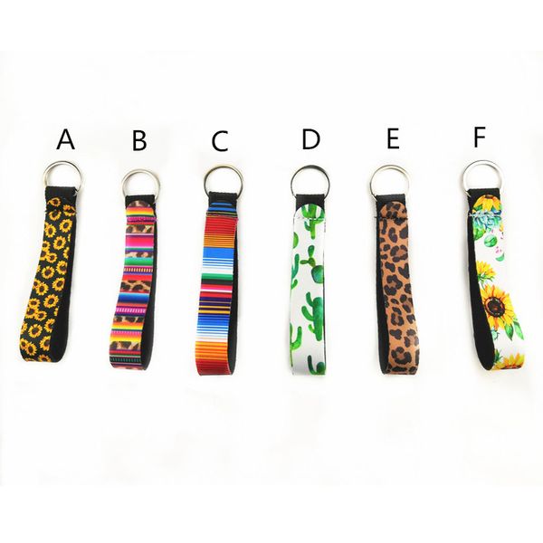 Schlüsselanhänger Lanyards Neopren-Armband-Schlüsselanhänger Lanyard Sonnenblume Leopard Serape Kaktus-Drucke Riemenband mit geteiltem Ring Schlüsselanhängerhalter Cooler Schlüsselanhänger Y5EL