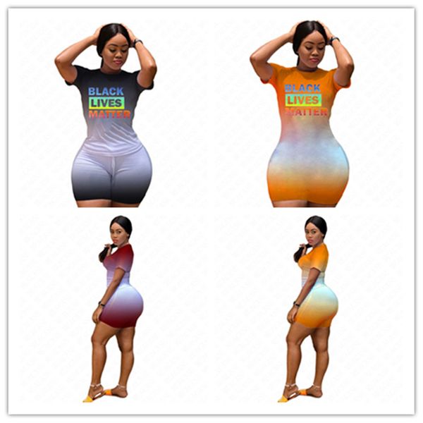 

black lives matter letters women tracksuit dress gradient color summer trendy t-shirt shorts outfits fashion casual dresses x-2xl d61207, White