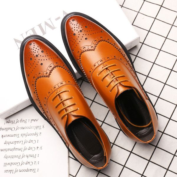 

mens shoes brock leather shoes men's business dress low-leather korean lace-up trend men's, Black