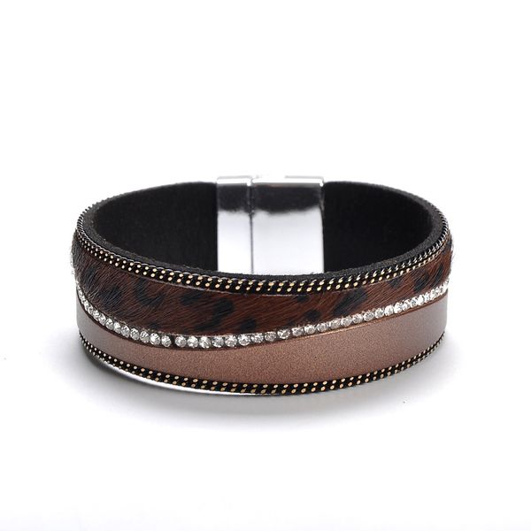 

pure handmade horse hair leather magnetic bracelet korean cashmere material leopard pattern female casual bracelet&bangle, Golden;silver