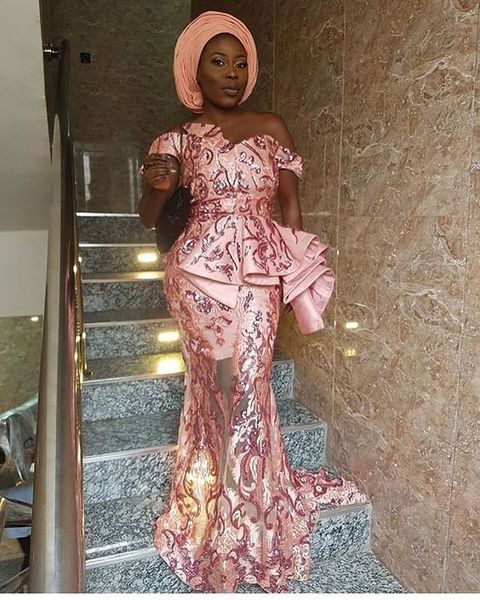 

2019 african styles mermaid evening dresses off shoulder full sequined sweep train trumpet special occasion prom gowns