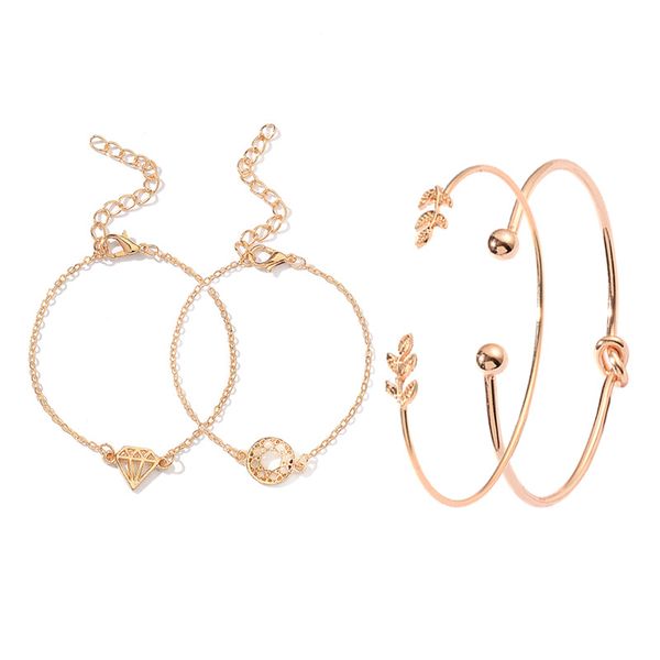 

bracelets sets four-piece set ornaments fashionable leaf bracelet women's wholesale bracelets & bangles, Golden;silver