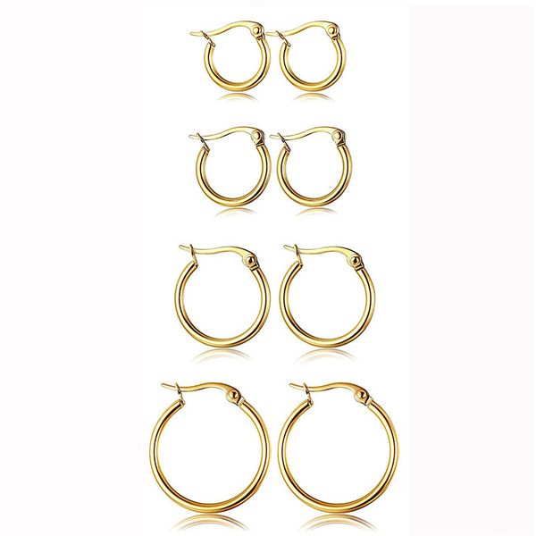 

stainless steel hoop earrings 15mm-60mm exaggerated large round buckle hoop earring for women jewelry accessories gift, Golden;silver