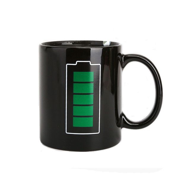 Magic Battery Farbwechselbecher, Thermometer, wärmeempfindliche Kaffeetasse aus schwarzer Keramik, Werbegeschenke der Creative Corporation