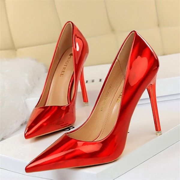 

matte leather high heel shoes nude brown wine red shallow pumps celebrity popular .5cm metal heel super heels shoes, Black