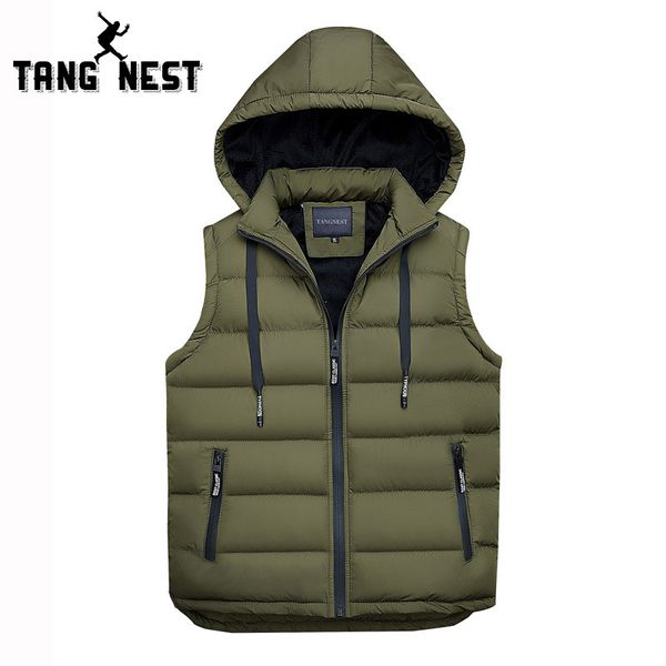 

tangnest men's vest 2018 autumn winter new arrival thick casual slim vest hat detachable mens warm asian size 3xl mwb306, Black;white