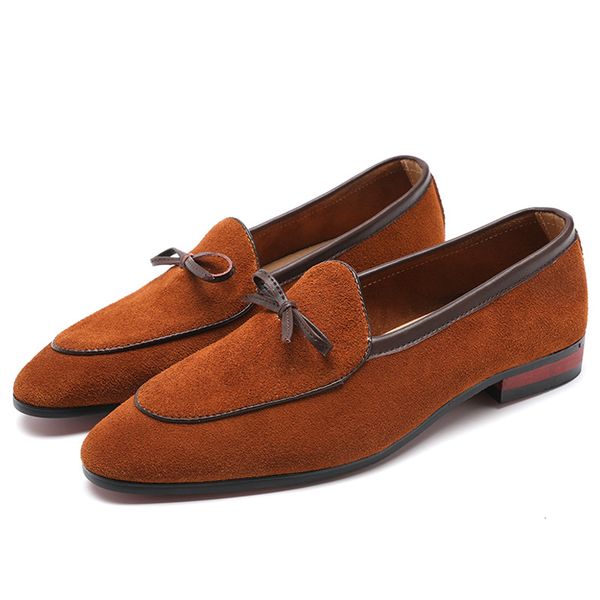 

37~48 large size mocassins men genuine leather suede fringed loafers with tassels slip on dress flat loafer formal wedding shoe, Black