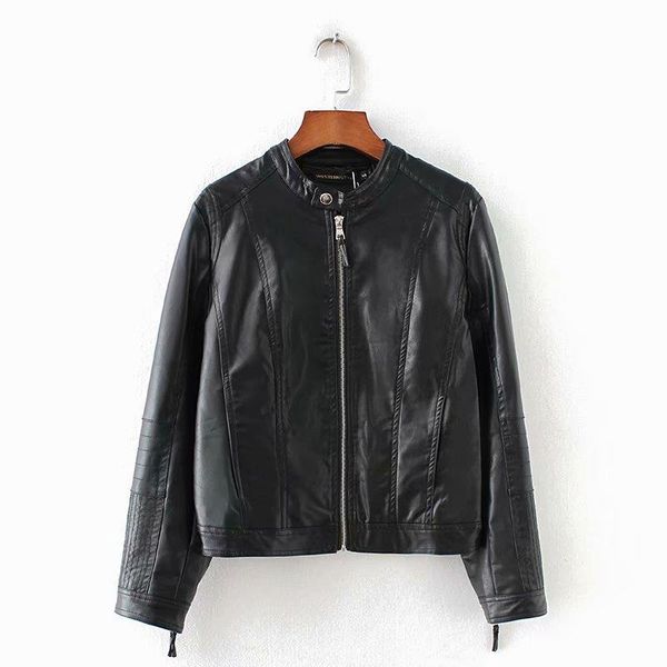 

2018 nov.11 new arrival european & american style stand collar short pu leather jacket motorcycle leather jacket ing, Black
