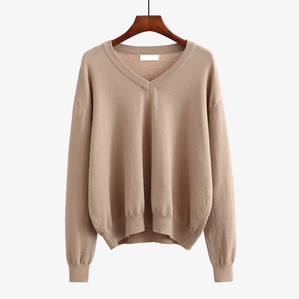 

women's sweaters bygouby oversized women v neck sweater loose knit soft female jumper autumn winter basic pullovers casual streetwear k, White;black