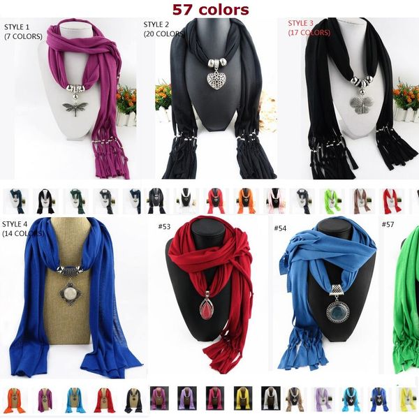 

57 colors bohemian tassel scarf alloy heart butterfly stone pendant jewelry scarves for women ladies polyester polyester necklace scarf gift, Blue;gray