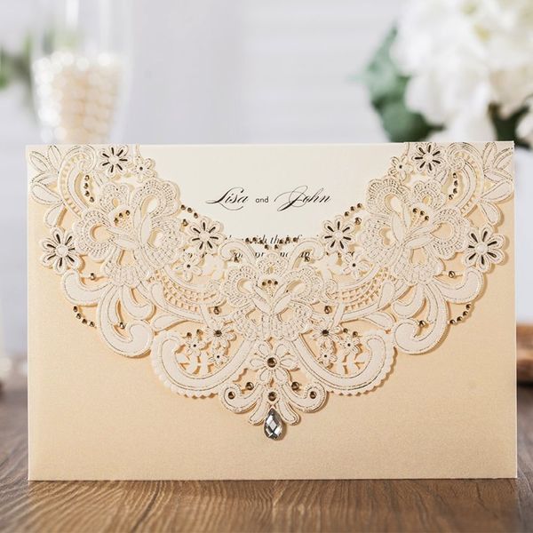 

wishmade 50pcs champagne gold laser cut wedding invitation cards with drill and rsvp card thank you card customizable cards