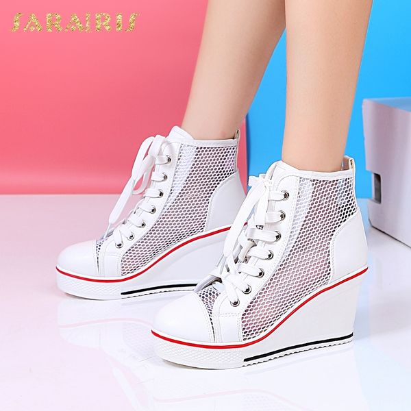

sarairis 2020 new fashion wedges high heels shoes woman pumps female lace-up platform summer pumps women shoes footwear, Black