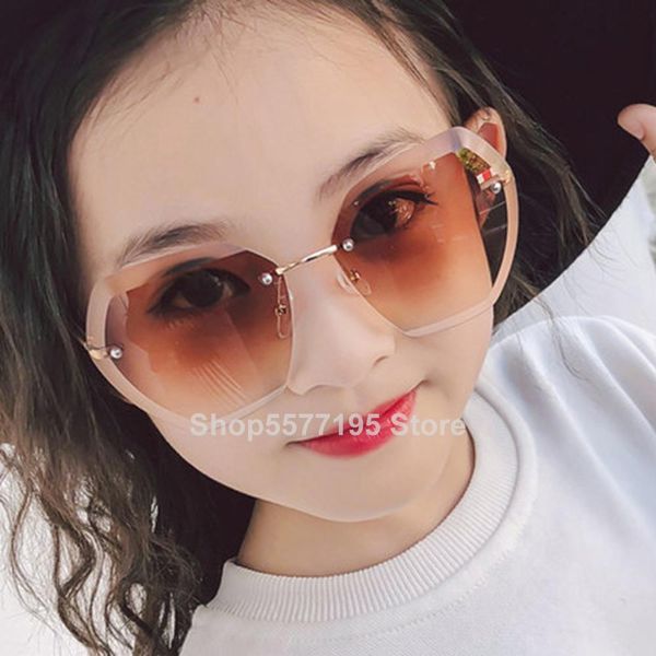 

child cute round rimless frame sunglasses children kids gray pink red lens 2020 fashion boys girls uv400 protection eyewear jhpdy, Blue