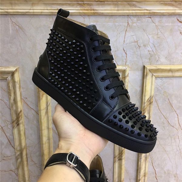 

prova perfetto sneakers flat high-rivet casual men shoes lace-up cow leather women sneakers fashion shoes, Black