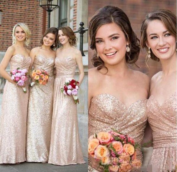 

Sweetheart Rose Gold Sequin Bridesmaid Dresses 2019 A Line Dresses For Party Cheap Long Floor Length Wedding Guest Dresses