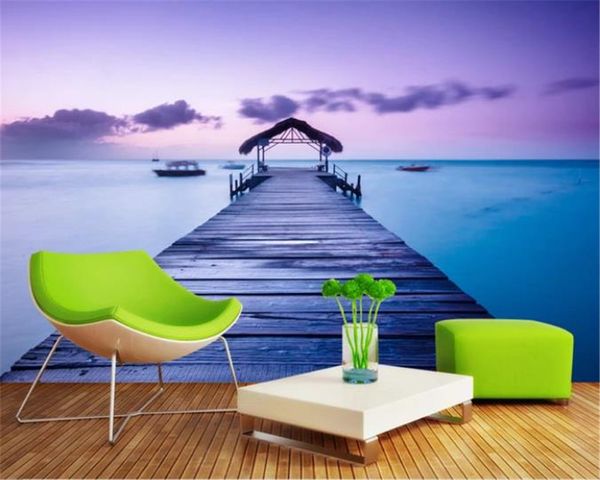 Carta da parati 3D Maldive Promenade Crepuscolo Paesaggio marino Murale Sfondo 3D Stampa digitale HD Decorativa Bella carta da parati