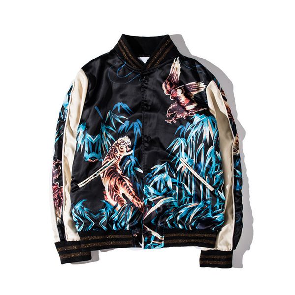 

animal printed jacket men stand collar thin single breasted baseball coats rib sleeve pattern jackets 2019, Black;brown
