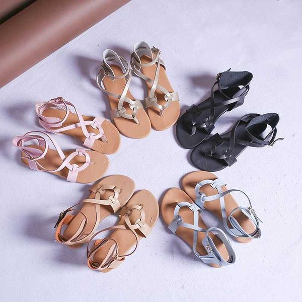 

woman sandals lightweight flat sandals roman belt buckle shoes casual female gladiator ladies sandalia plus size 35-43, Black