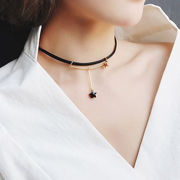 DoreenBeads Fashion New Vintage Sexy Black Star Choker Gotico Collana a catena clavicolare Collana con pendente a pentagramma, 1 PC