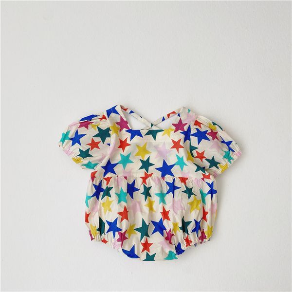 

summer baby bodysuit star pattern candy color sweet toddler baby girls jumpsuit, Blue