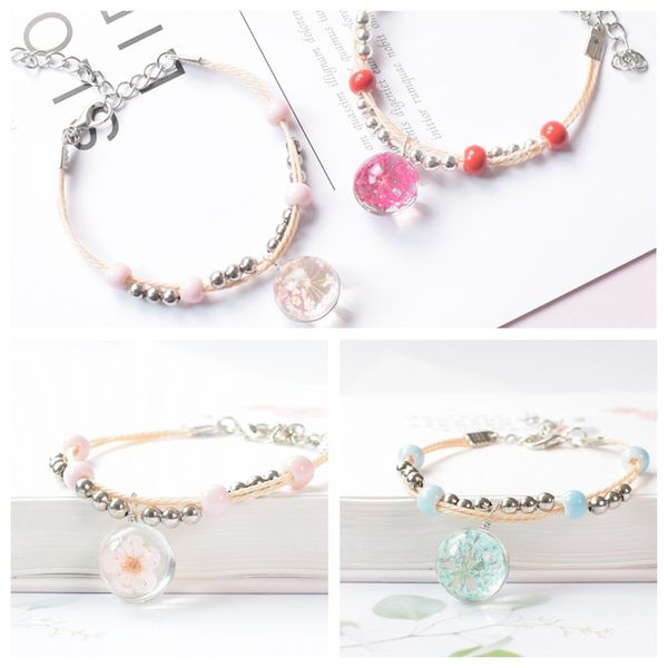 

glass dried flower peach blossom bracelet strands, ladies' japanese and korean version, student jewelry, Black