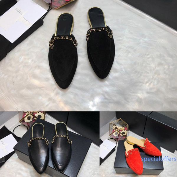 

luxury leather loafers muller designer slipper mens shoes chain fashion men women princetown slippers ladies casual mules flats, Black