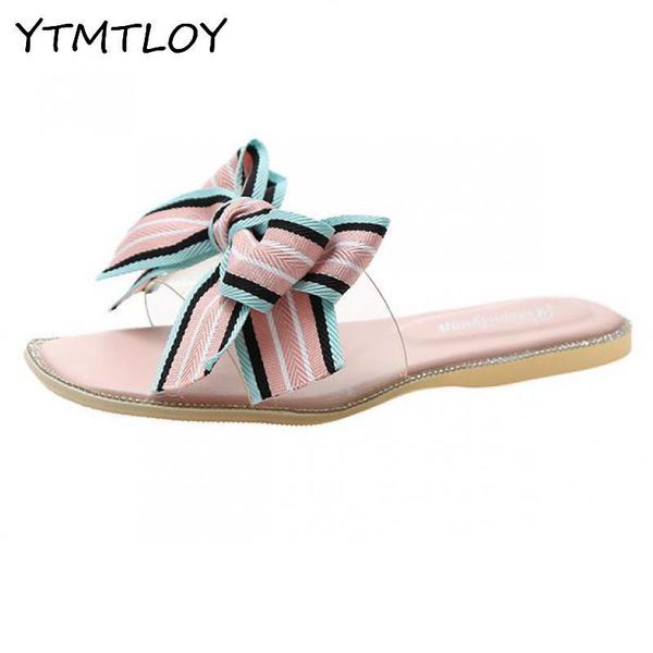 

2020 summer women flat slippers jelly slides transparent strap female open toe causal flip flops outdoor ladies beach shoes bow, Black