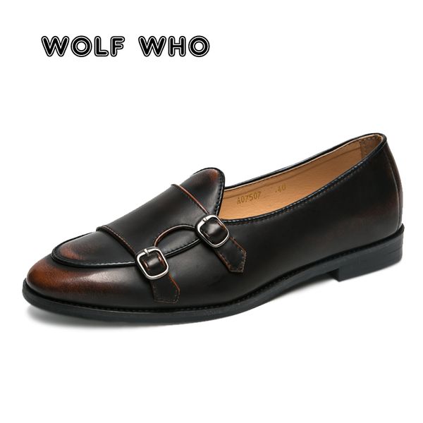 

wolf who 2019 men loafers exquisite leather shoes male business dress shoes elegant casual fashion men's flats buty meskie x-199, Black