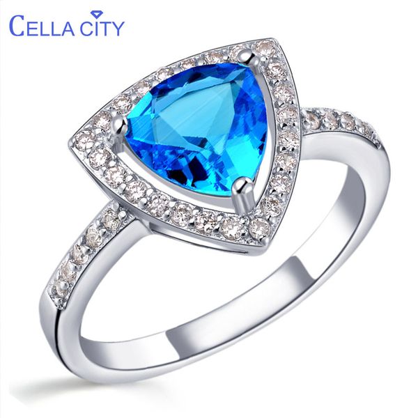 

cellacity geometry aquamarine amethyst ruby ring for women triangle gemstones silver 925 jewelry simple classic engagement gifts, Golden;silver