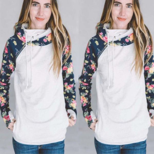 

2017 autumn winter fashion women's long sleeve hooded sweatshirt warm jumper pullover hoodies floral soft sweatshirts, Black