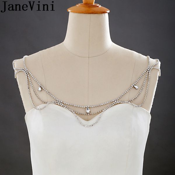 

janevini rhinestone necklace bridal shoulder chain silver crystal handmade bride shoulder necklaces wedding accessories jewelry