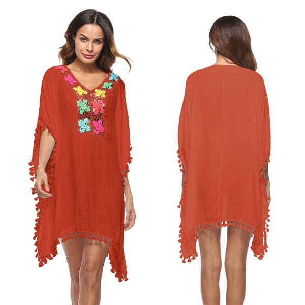 

women floral beach blouse dress long loose boho bikini cover up summer hollow 23ge, White;black