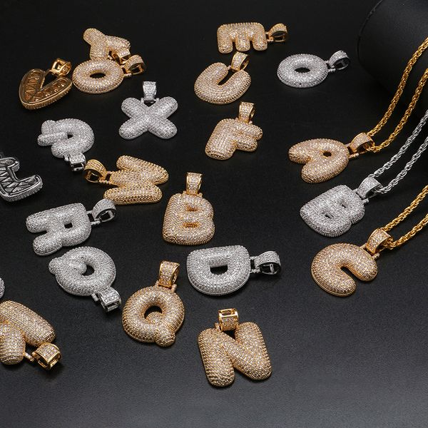 

a-z custom name bubble letters chain necklaces & pendant for women gold silver color cubic zircon hip hop necklace jewelry gifts
