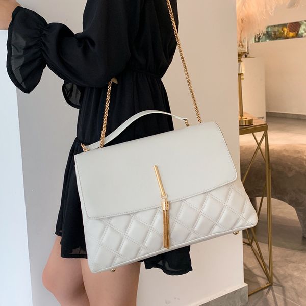 

retro lingge chain big tassel handbags women shoulder bags designer luxury pu leather crossbody bag large tote lady purse new