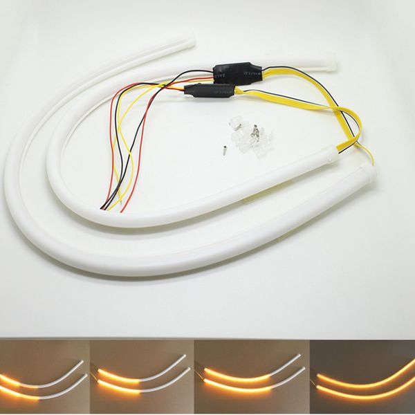 

2pc flexible drl turn signal white yellow sequential flasher stereamer flowing daytime running light car styling