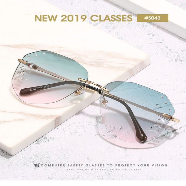 

aviator diamond gradient frameless sunglasses 2020 fashion rimless sunglasses for women polarized luxury brand designer female gradient bsqd