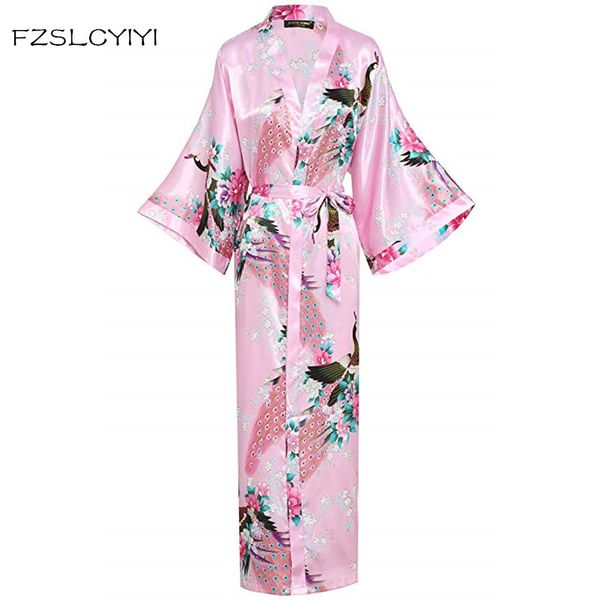 

fzslcyiyi летнего розового женского nightgown кимоно халат rayon пижама peacockfloral невеста невеста мантия платье свадебной, Black;red
