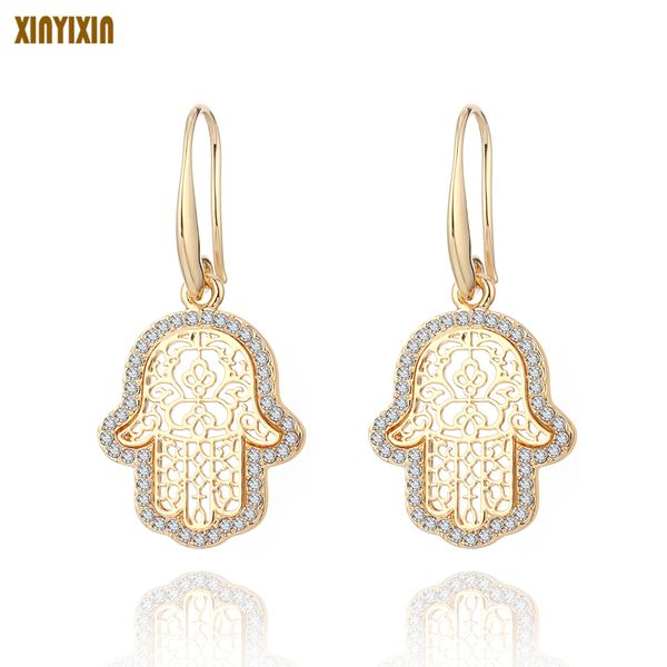 

gold fatima hamsa hand drop earrings for women 2019 silver crystal hand earrings fashion jewelry boucles d'oreilles femmes gift