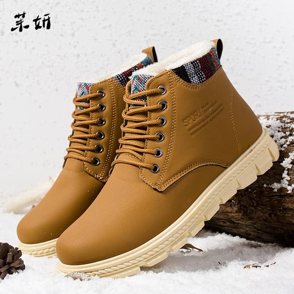 

men boots warm fur snow boots for leather winter shoes men ankle winter footwear mens shoe booties, Black