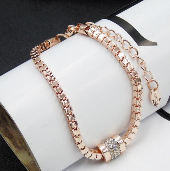 

fashion- jewelry zircon bracelets rose gold color box chain bracelets classic simple for women fashion, Black